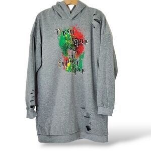 Jolie and Joy Ladies Long Hoodie Black Pride size Large L Distressed Sweater XL